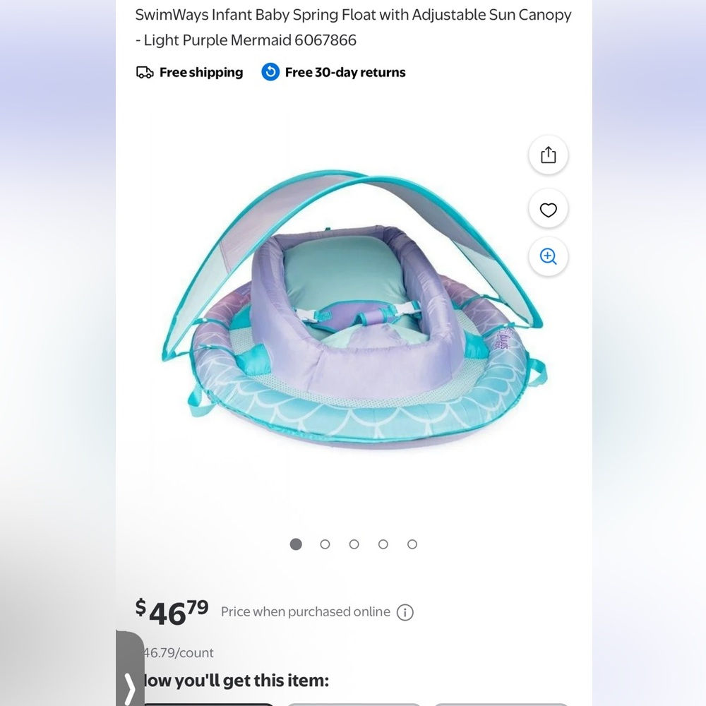 SwimWays Infant Baby Spring Float with Adjustable Sun Canopy